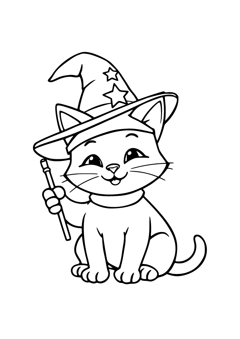 Kedi sihirbaz boyama sayfası