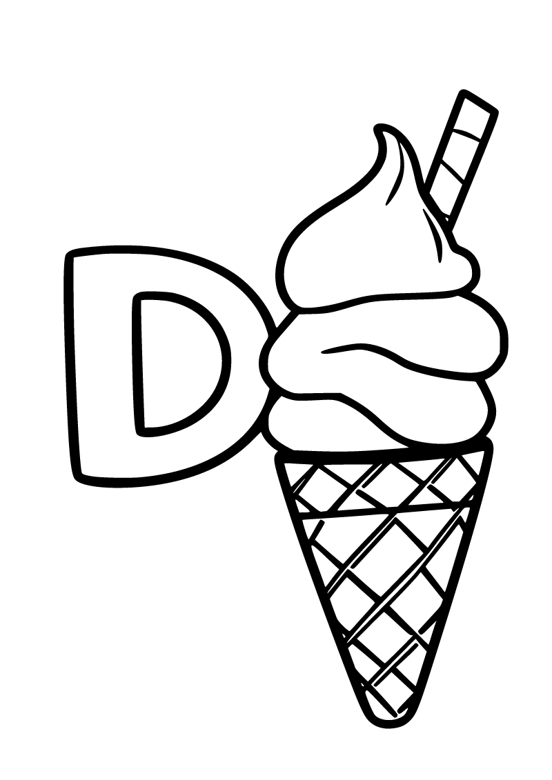 D harfi ve dondurma boyama sayfası