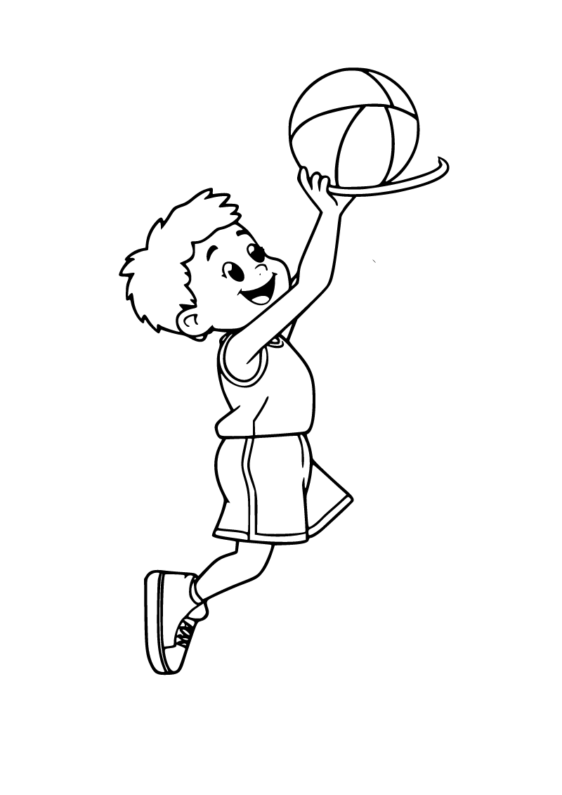 Basketbolcu ve pota boyama sayfası