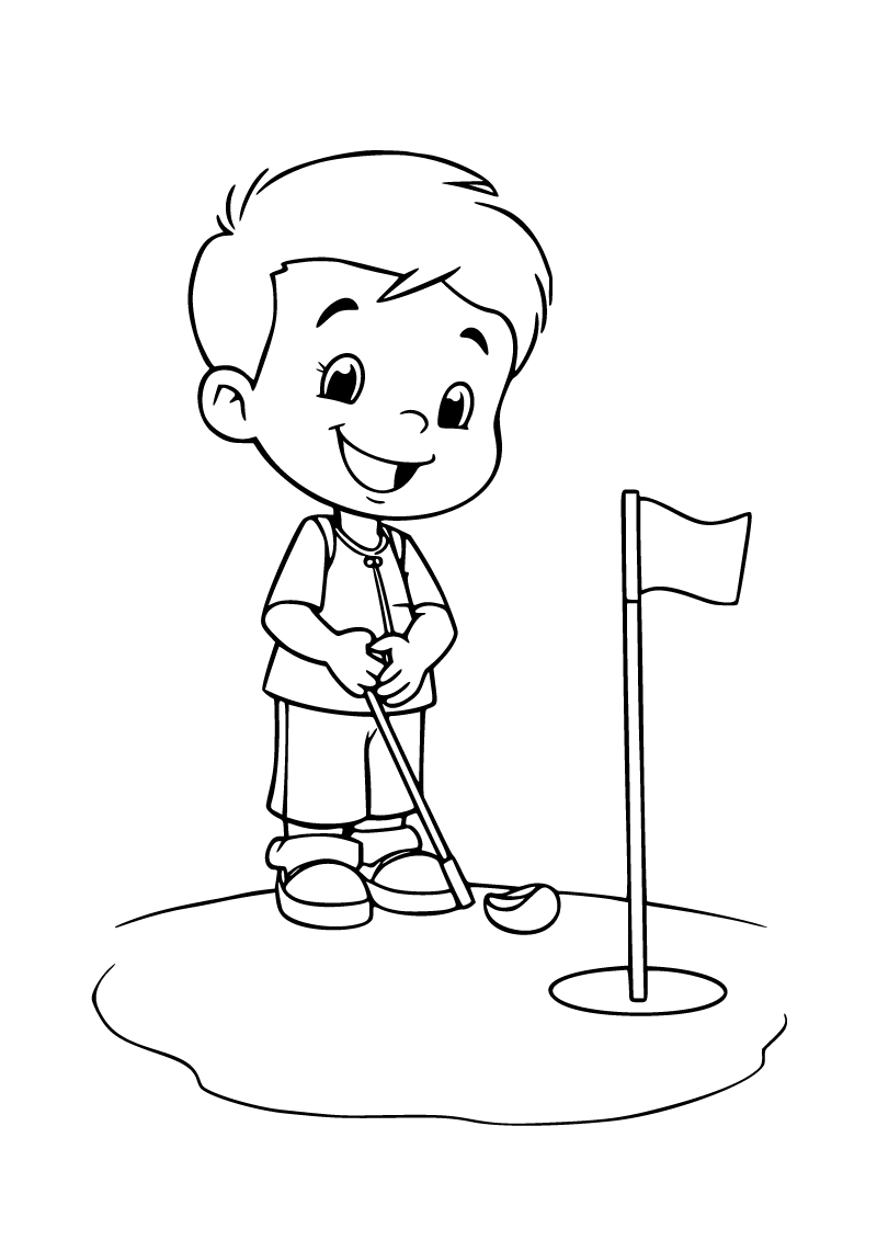 Golf oynayan çocuk boyama sayfası