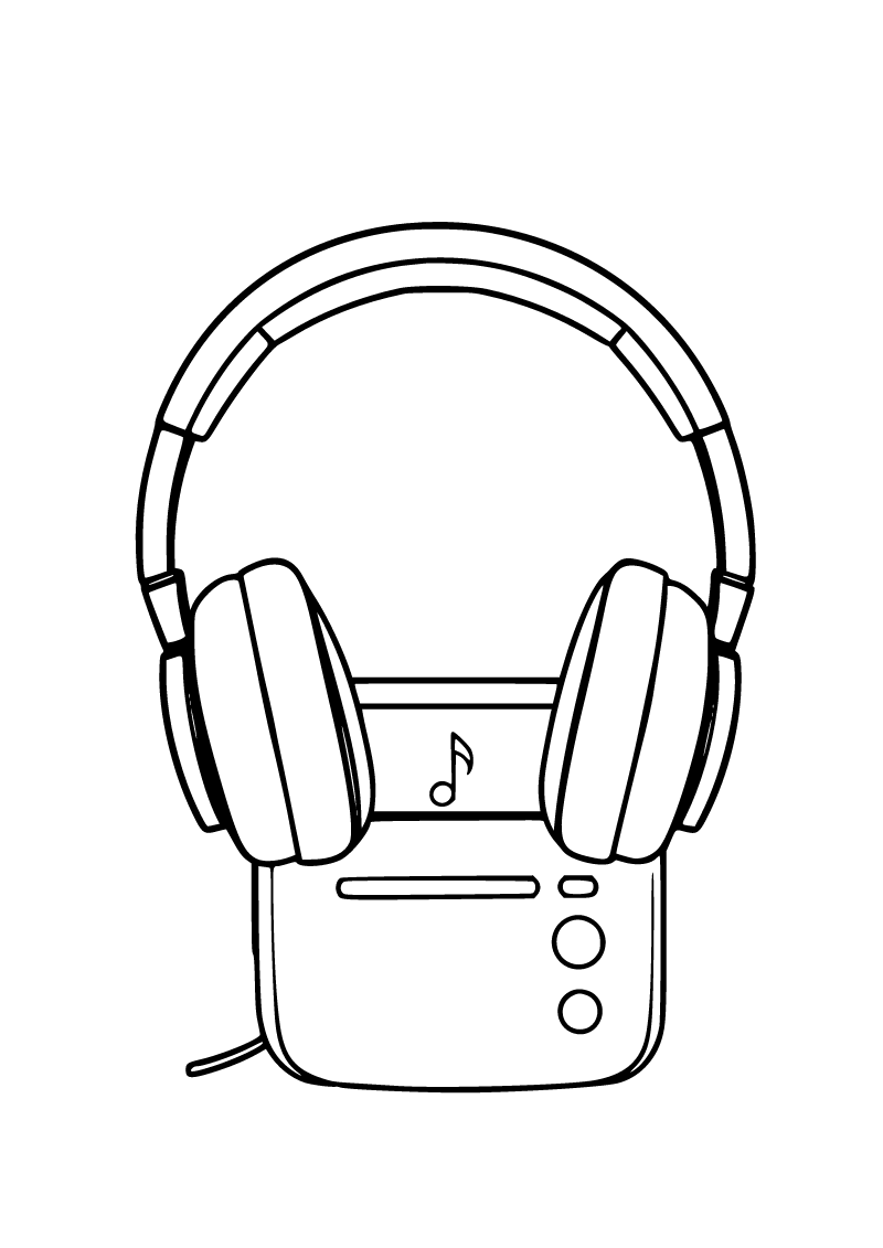 Kulaklık ve müzik çalar boyama sayfası
