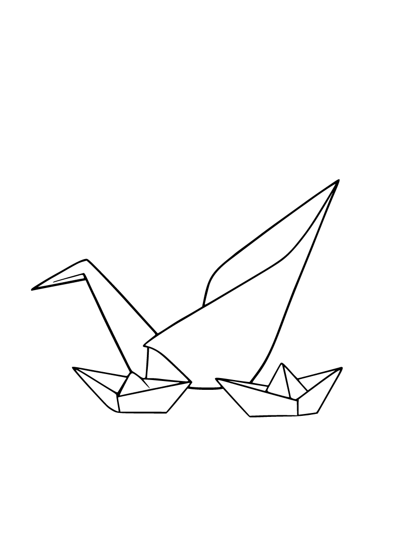Origami ve kağıt turna boyama sayfası