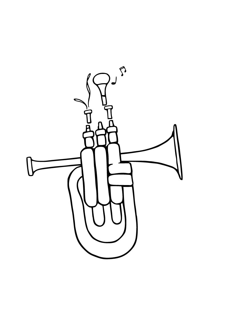 Trompet ve müzik notaları boyama sayfası