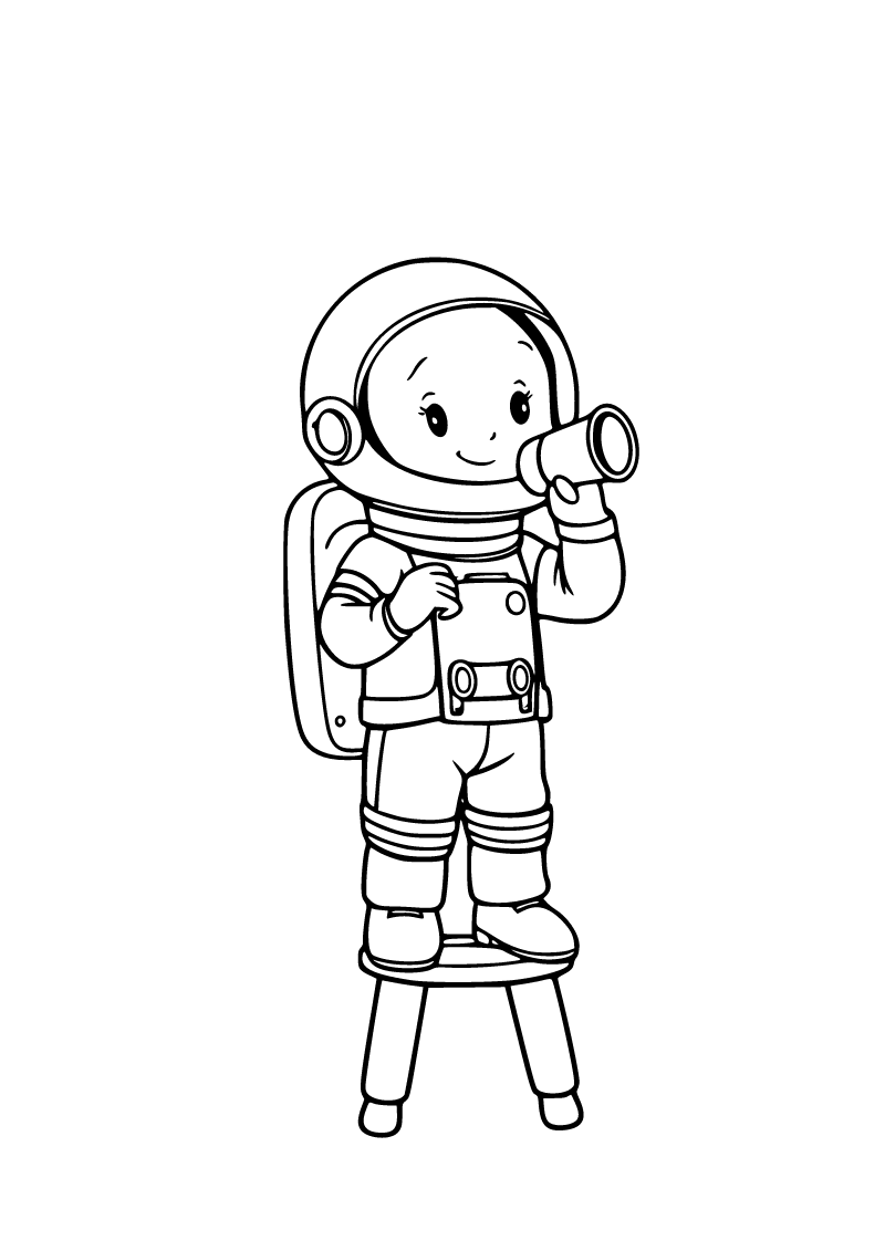 Teleskopla bakan astronot boyama sayfası